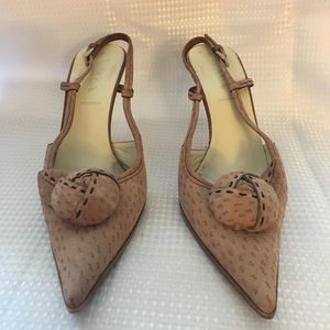 Prada pink suede with rose detail heel sandals